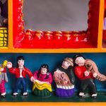 Wood wall mirror, 'Ayacucho Birth' - Retablo-Style Nativity Wood Wall Mirror from Peru