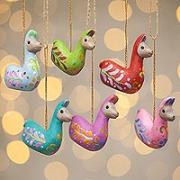 Ceramic ornaments, 'Llama Family' (set of 6)