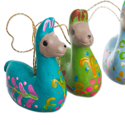 Ceramic ornaments, 'Llama Family' (set of 6) - Hand-Painted Ceramic Llama Ornaments from Peru (Set of 6)