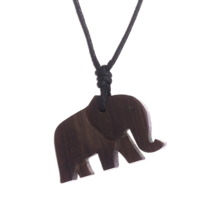 Hand-Carved Wood Elephant Pendant Necklace from Peru