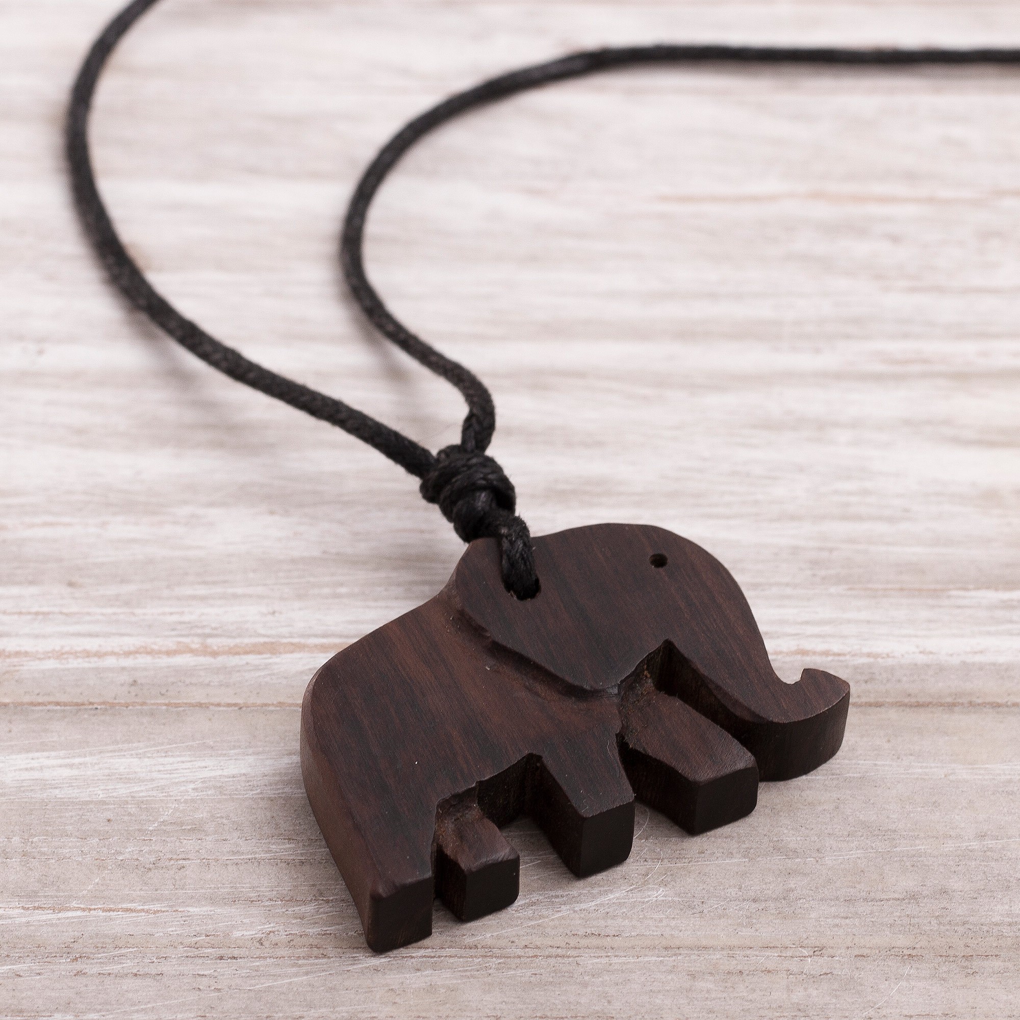 UNICEF Market HandCarved Wood Elephant Pendant Necklace from Peru