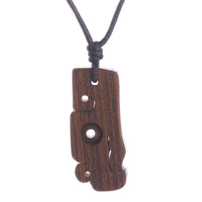 Hand-Carved Cultural Wood Pendant Necklace from Peru