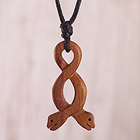 Wood pendant necklace, 'Two-Headed Snake' - Wood Pendant Necklace of a Two-Headed Snake from Peru