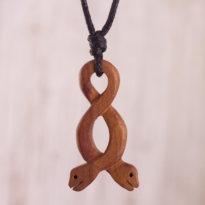 Wood pendant necklace, Two-Headed Snake