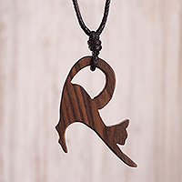 Wood pendant necklace, 'Relaxing Stretch'