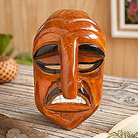 Wood mask, 'Huaconada Grimace' - Grimacing Huaconada Dance Wood Mask from Peru