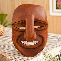 Wood mask, 'Smiling Huaconada' - Huaconada Dance Wood Mask Crafted in Peru