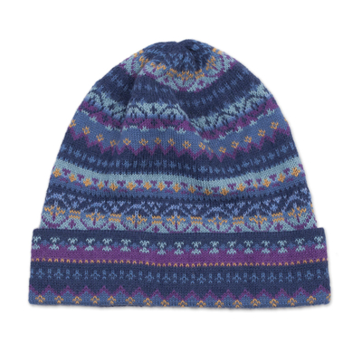 100% Alpaca Knit Hat in Blue from Peru