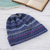 100% alpaca hat, 'Blue Mountain Range' - 100% Alpaca Knit Hat in Blue from Peru (image 2c) thumbail