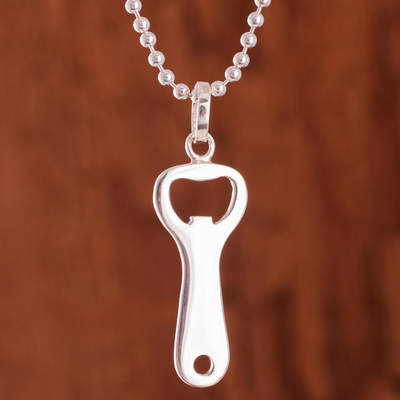 Sterling silver pendant necklace, 'Bottle Opener' - Sterling Silver Bottle Opener-Shaped Pendant Necklace