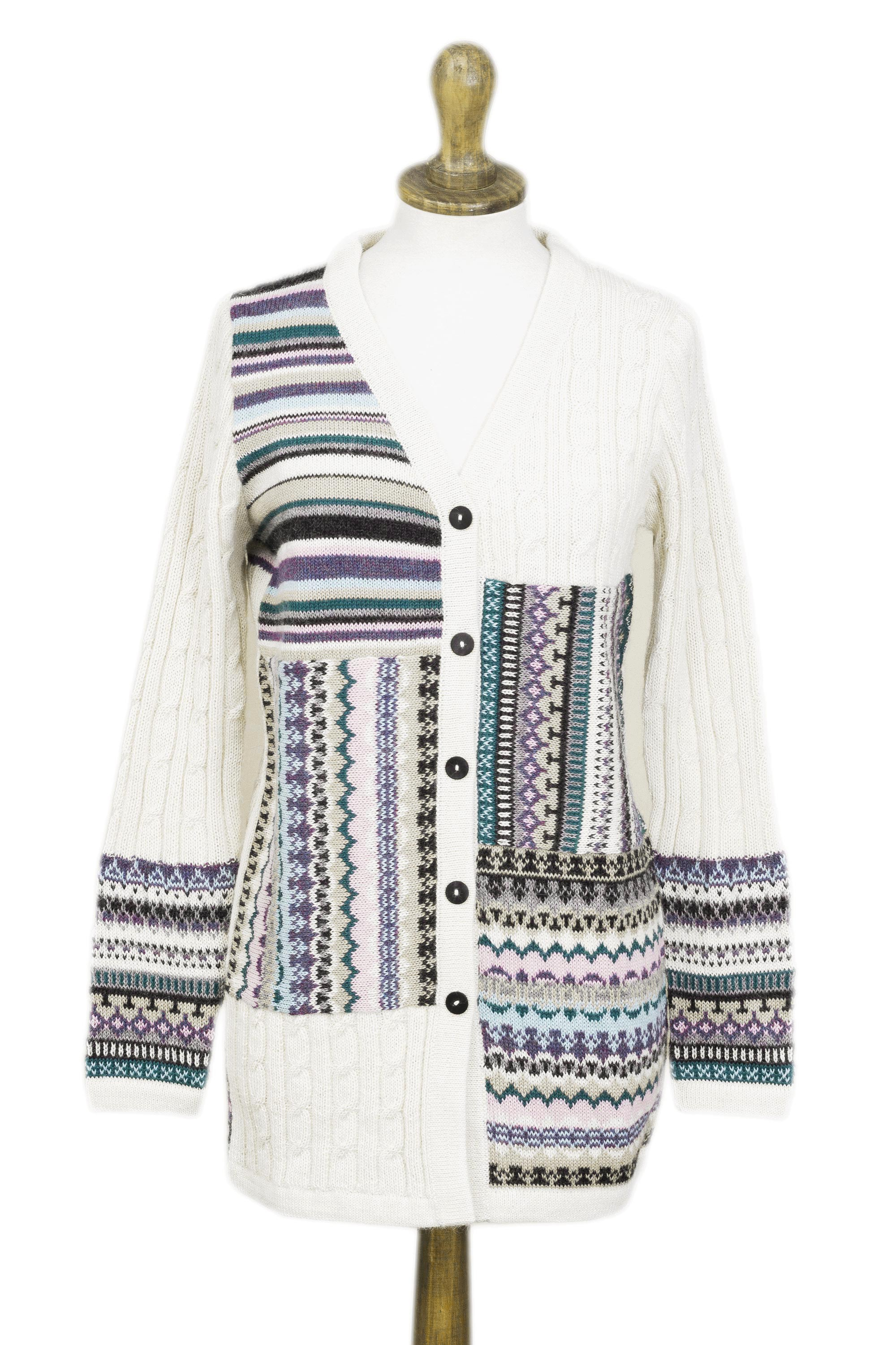 UNICEF Market | Ivory and Multi-Color Patchwork 100% Alpaca Knit ...