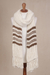 100% baby alpaca scarf, 'Cocoa Rivers' - 100% Baby Alpaca Antique White and Brown Hand Knit Scarf (image 2b) thumbail