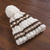 100% baby alpaca knit hat, 'Coffee Cloud' - 100% Baby Alpaca Antique White and Brown Hand Knit Hat (image 2b) thumbail