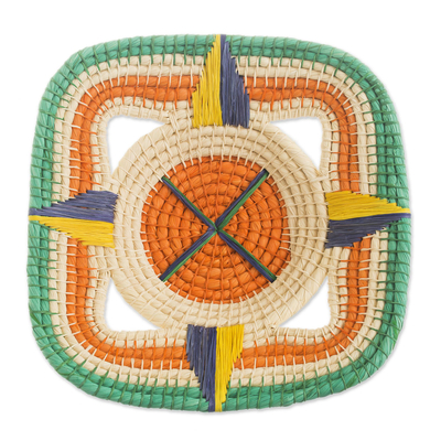 Cesta decorativa de fibra de árbol de chambira, 'Jungle Compass' - Cesta decorativa de fibra de árbol de Chambira tejida a mano en Perú.
