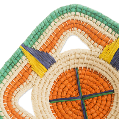 Cesta decorativa de fibra de árbol de chambira, 'Jungle Compass' - Cesta decorativa de fibra de árbol de Chambira tejida a mano en Perú.