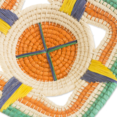 Chambira tree fiber decorative basket, 'Jungle Compass' - Handwoven Chambira Tree Fiber Decorative Basket from Peru