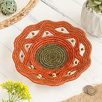 Chambira tree fiber basket, 'Iquitos Jungle' - Chambira Tree Fiber Decorative Basket in Pumpkin from Peru