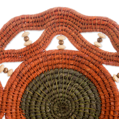 Chambira tree fiber basket, 'Iquitos Jungle' - Chambira Tree Fiber Decorative Basket in Pumpkin from Peru