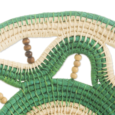 Dekorativer Korb aus Chambira-Baumfasern, 'Magisches Geflecht in Viridian'. - Dekorativer Korb aus Chambira-Baumfasern in Viridian aus Peru