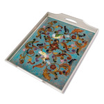 Reverse-painted glass tray, 'Mystic Flora' - Rectangular Reverse-Painted Glass Tray from Peru