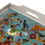Reverse-painted glass tray, 'Mystic Flora' - Rectangular Reverse-Painted Glass Tray from Peru