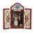 Wood and ceramic retablo, 'Calavera Wedding' - Wedding-Themed Wood and Ceramic Retablo from Peru thumbail