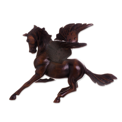 Skulptur aus Zedernholz - Handgeschnitzte Pegasus-Skulptur aus Zedernholz aus Peru