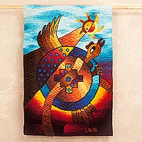 Alpaca blend tapestry, 'Apu Kuntur' - Chakana Condor Bird Alpaca Blend Tapestry from Peru