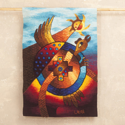 Alpaca blend tapestry, 'Apu Kuntur' - Chakana Condor Bird Alpaca Blend Tapestry from Peru