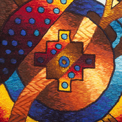 Wandteppich aus Alpaka-Mischung, „Apu Kuntur“ – Chakana-Kondor-Vogel, Wandteppich aus Alpaka-Mischung aus Peru