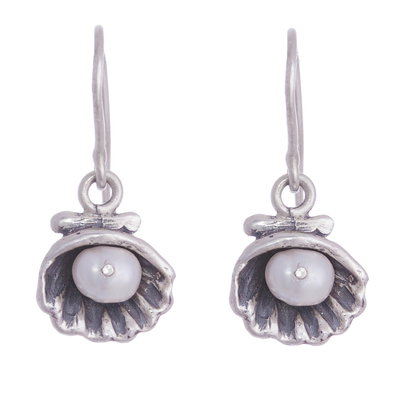 Cultured Pearl Clam Dangle Earrings from Peru