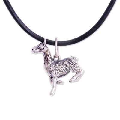 Silver pendant necklace, 'Cute Llama' - Silver Llama Pendant Necklace Crafted in Peru