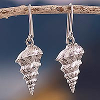Silver dangle earrings, 'Elegant Conch' - Silver Conch Shell Dangle Earrings from Peru