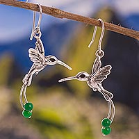 Quartz dangle earrings, 'Hummingbird Green' - Green Quartz Hummingbird Dangle Earrings from Peru