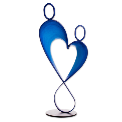 Steel sculpture, 'Celestial Love' - Abstract Romantic Steel Sculpture in Blue from Peru