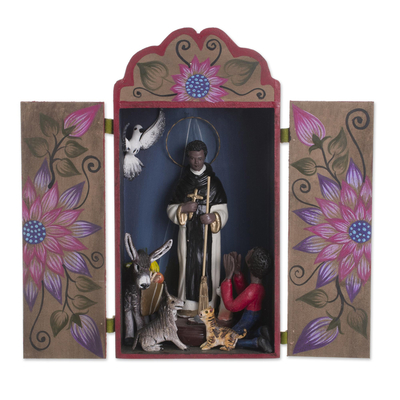 Christian Wood and Ceramic Painted Retablo from Peru