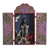 Wood and ceramic retablo, 'Saint Martin's Benediction' - Christian Wood and Ceramic Painted Retablo from Peru