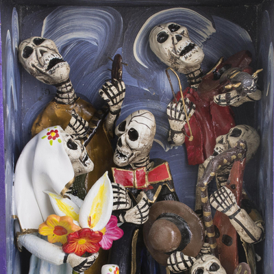 Retablo aus Holz und Keramik, „Dead Wedding“ – Retablo aus Holz und Keramik zum Tag der toten Hochzeit aus Peru