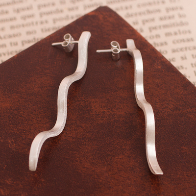 Sterling silver drop earrings, 'Fantasy Wave' - Wavy Sterling Silver Drop Earrings from Peru