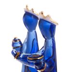 Glass nativity scene, 'Blue Festivity' (10 piece) - Blue Gilded Glass Nativity Scene from Peru (10 Piece)