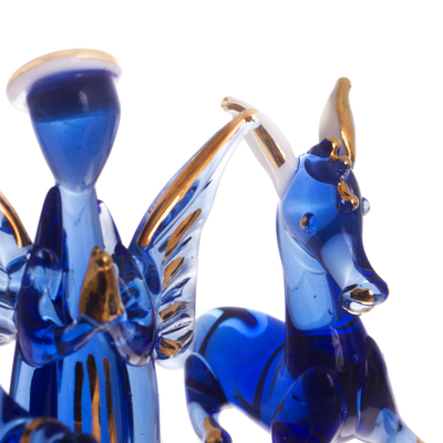 Glaskrippe, (10 Stück) - Blau vergoldete Glaskrippe aus Peru (10 Stück)
