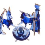 Glass nativity scene, 'Blue Festivity' (10 piece) - Blue Gilded Glass Nativity Scene from Peru (10 Piece)