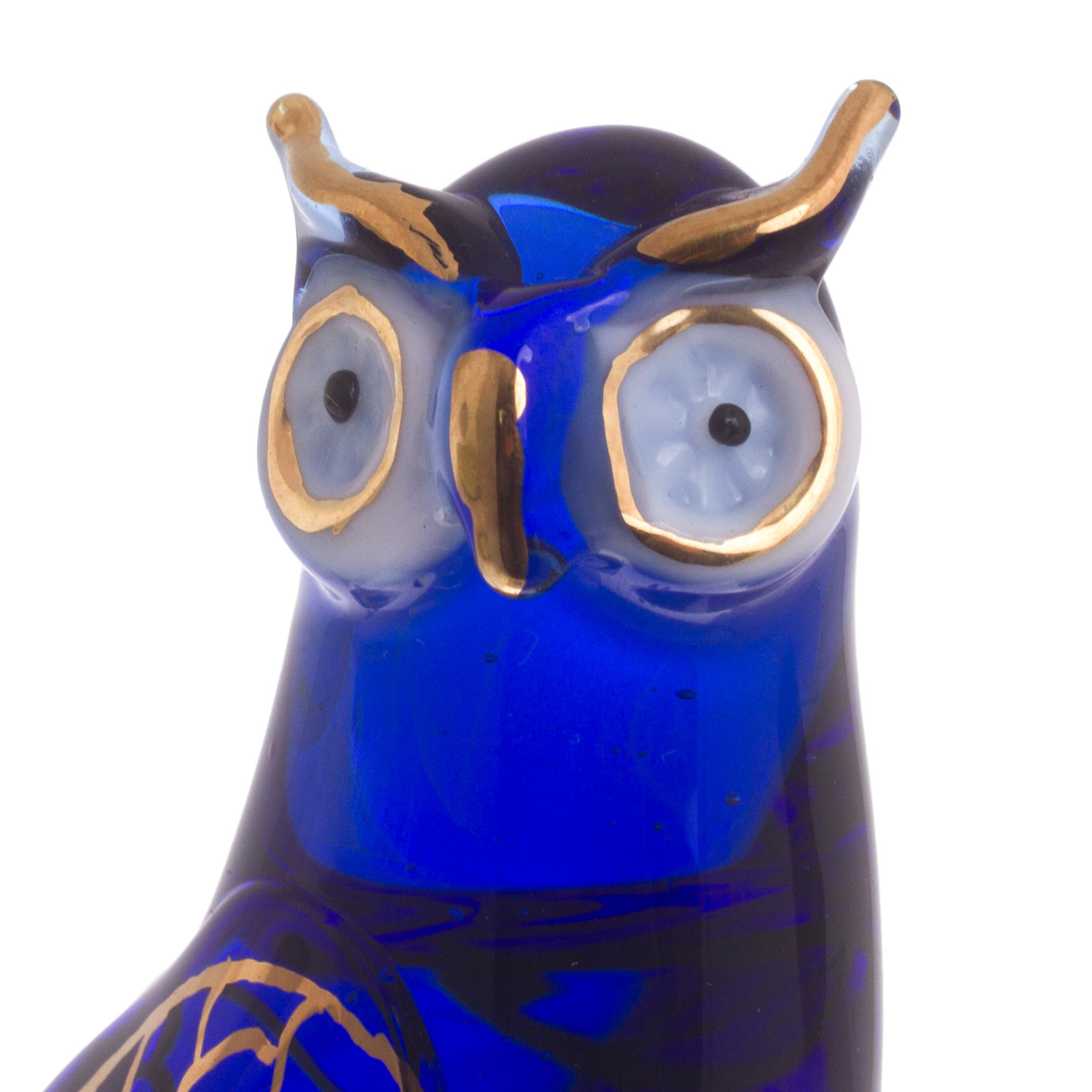 Blue Glass Owl Figurines from Peru (Set of 3) - Noble Owls in Blue | NOVICA