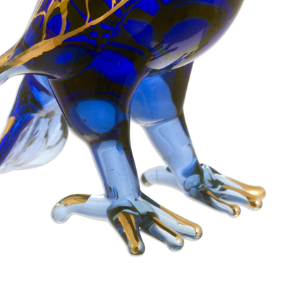 Gilded glass figurines, 'Noble Owls in Blue' (set of 3) - Blue Glass Owl Figurines from Peru (Set of 3)