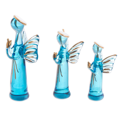 Blue Glass Gilded Angel Figurines from Peru (Set of 3)