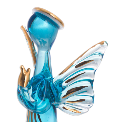 Figuras de cristal, (juego de 3) - Figuras de ángeles dorados de vidrio azul de Perú (juego de 3)