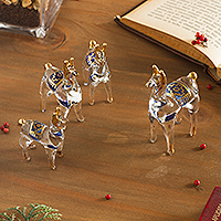 Glass figurines, 'Llamas of the Andes' (set of 4) - Clear Glass Gilded Llama Figurines from Peru (Set of 4)