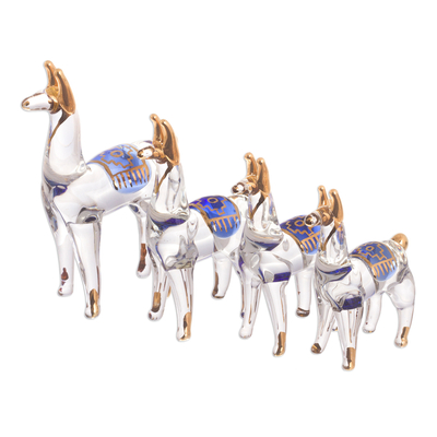 Glass figurines, 'Llamas of the Andes' (set of 4) - Clear Glass Gilded Llama Figurines from Peru (Set of 4)