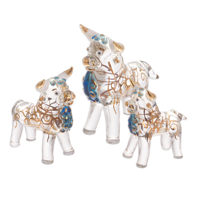 Clear Gilded Glass Pucara Bull Figurines (Set of 3)