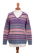 Baby alpaca blend pullover sweater, 'Mesa Sunrise' - Multi-Color Stripe Alpaca Blend Long Sleeve V-Neck Sweater (image 2a) thumbail